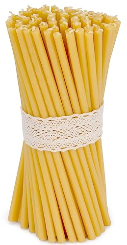 DEYBBY Beeswax Birthday Candles – 7.3'' 40 Pack Thin Beeswax Taper Candles - Dripless and Smokeless Candles for Home, Dinner, Cake, Prayer, Church, Hanukkah, Christmas