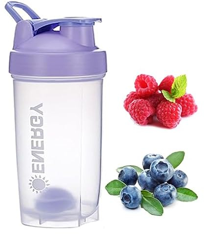 chenqi Protein Shaker Cup with Mixer Ball Gym Shaker Bottle Portable Milkshake Water Cup BPA Free, 500 ml(Purple)