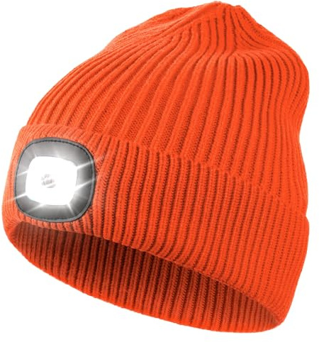 Wmcaps Mütze mit Led Licht, Strickmütze mit Licht Männer Geschenke Wiederaufladbare USB Laufmütze mit Licht Extrem Heller 4 LED Lampe Geschenk für Männer Frauen
