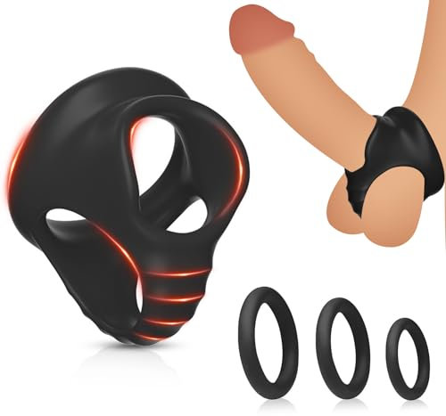 AMZII 4er Sex Toyset Herren Penisring Cockring,3 Cockringe Extrem Silikon & Hodenringe für den Mann,Hodenstrecker Ballstretcher,Penis Ring Penis Sleeve Penismanschetten,Sex Spielzeug für Männer (A)