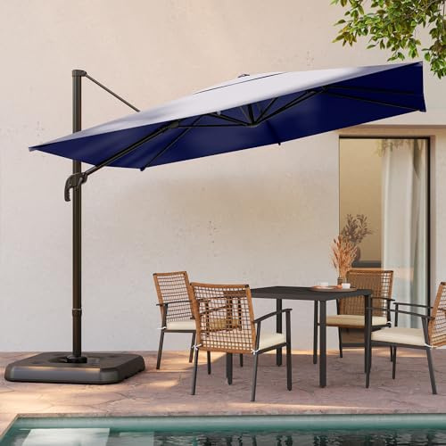 LAUSAINT HOME Patio Umbrella Outdoor, 9 Feet Cantilever Umbrella Aluminum Offset Umbrella with 360-degree Rotation for Backyard, Pool, Lawn, Deck (Square, Navy Blue)