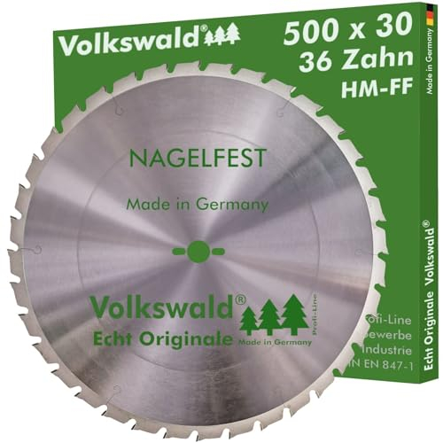 Volkswald ® HM-Sägeblatt FF 500 x 30 mm Z= 36 Nagelfest Kreissägeblatt für Wippsäge Tischkreissäge Brennholzsäge f. Bauholz Brennholz Schalholz Schaltafel Gasbetonstein Faserplatten Massivholz