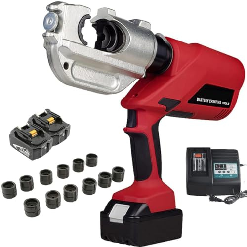 GJBMXSM 16-400mm² 18V Crimpadora Hidráulica Recargable,Herramienta Engaste Hidráulica Eléctrica con 2 Baterías Y 12 Troqueles, para Terminales De Cobre Y Aluminio