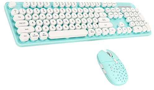 Clavier et Souris sans Fil, Clavier et Souris Ronds Rétro pour Machine à écrire avec pavé Numérique, Ensemble Clavier et Souris D'Ordinateur pour Ordinateur Portable et de Bureau