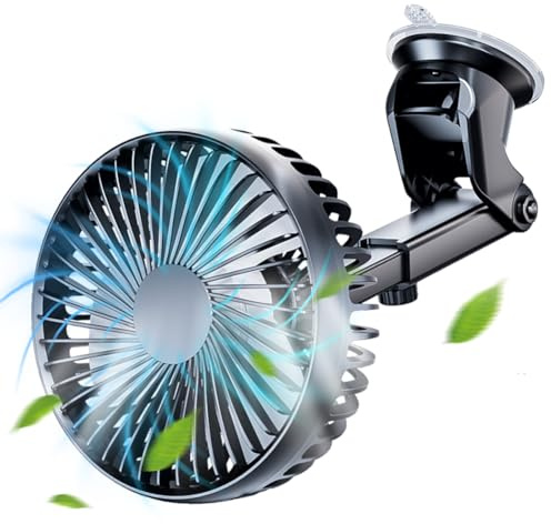 Demiawaking 12V 24V Auto Ventilator Geräuscharmer 360 Grad Rotation USB 3-Gang Geschwindigkeit Auto Lüfter Kühler mit Saugnapf für Auto SUV LKW (04)
