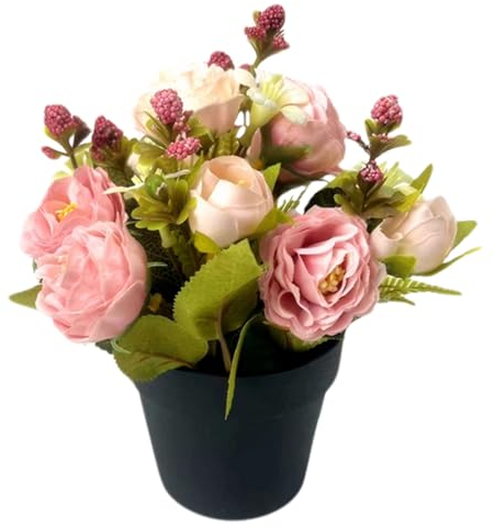 Pastoralist Künstliche Blüten für Gräber 6 x 7 Zoll künstliche Rosen Grabblüten in Töpfen Seidenfriedhof Blumen für Friedhof Beerdigung Denkmal Grabdekoration Style2 Grabblumen