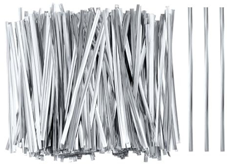 sourcing map 800pcs Bag Twist Ties 4.7 Reusable Plastic Metallic Twist Ties Wire Cable Ties for Party Bread Candy Cake, Silver