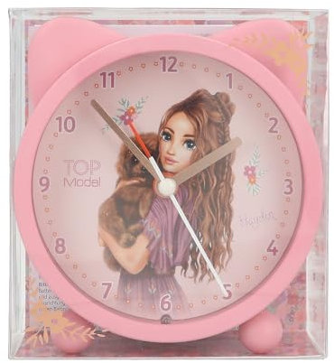 Depesche 13226 TOPModel Floral Despertador en Rosa para niños, con Motivo de Modelo y Orejas, Reloj silencioso con función de luz, Pila incluida, Multicolor, One Size