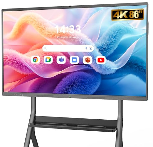 YCKJNB 86 Interaktives Whiteboard 4K UHD, Smartboard mit Touchscreen Microphone & Kamera, Android 8GB+128GB, WiFi/Bluetooth/HDMI, inkl. Wandhalterung, Digitale Smart Board für Schule Business & Büro