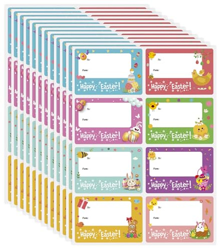 Easter Gift Tags Stickers, 96Pcs Self Adhesive Easter Gift Labels Stickers, Sticky Happy Easter Name Labels Tags Stickers for Gift Bags, Envelope, Presents (Multicolor - Easter)