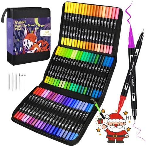 VAKKI 60 Dual Tip Colouring Pens, Felt Tip Brush Drawing Art Pen for Painting, Writing, Drawing and Sketching