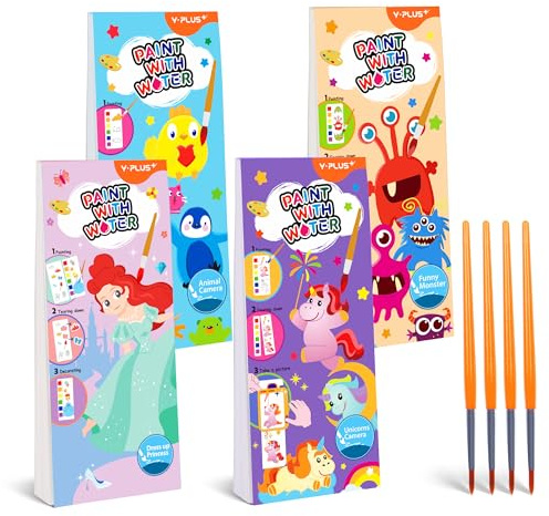YPLUS Malbuch mit Wasserfarben für Kleinkinder, Aquarell-Malpapier für Kinder im Alter von 1–3, 2–4, magisches Buch, Kunsthandwerksgeschenk zum Zeichnen - Mini 4er-Pack