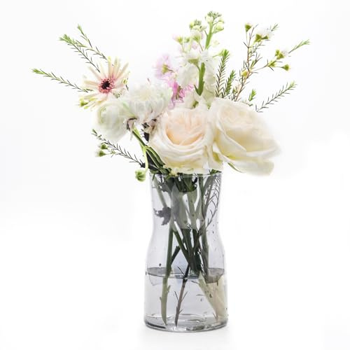 OFFIDIX Glasvase Grau Moderner Stil Dekorative Glasblumenvase | für Wohnzimmer, Zuhause, Büro oder Hochzeitsdekoration