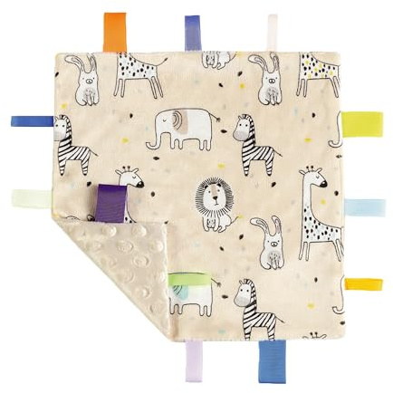 CREVENT Tag Security Blankets for Babies, Soft Small Loveys for Boys, Baby Comforter Sensory Blanket, Great Gifts for Birthday Baby Shower (24X24cm Zoo)