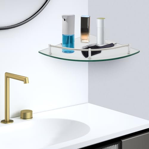 Apriltop 23.5 * 23.5 * 4Cm Glasregal Badezimmer Ecke, Tragfähigkeit Innerhalb 4Kg, Wandregal für Badezimmer Glas, Glasdicke 6mm, für Küche, Hotel und Restaurant