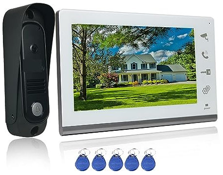 Citofono, 4 di videocitofono con campanello cablato RFID Sblocca il campanello della fotocamera con visione notturna con schermo bianco da 7 pollici for villa per aziende(Groen)