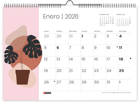 Miquelrius - Väggkalender 2026, Årlig A3-arrangör: 420 x 296 mm, med plats att kommentera, dubbel spiralbindning, 12 månaders planerare, spanska, abstrakt