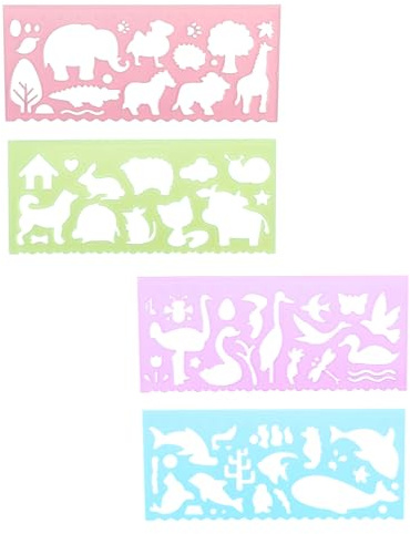 JUKOTA 4 Pezzi Stencil per Pittura,Plastica Riutilizzabili Stencil a Colori,Strumento di Pittura per Bambini per Natale Scrapbooking Decorazione Creazioni Fai da Te(Colore casuale)