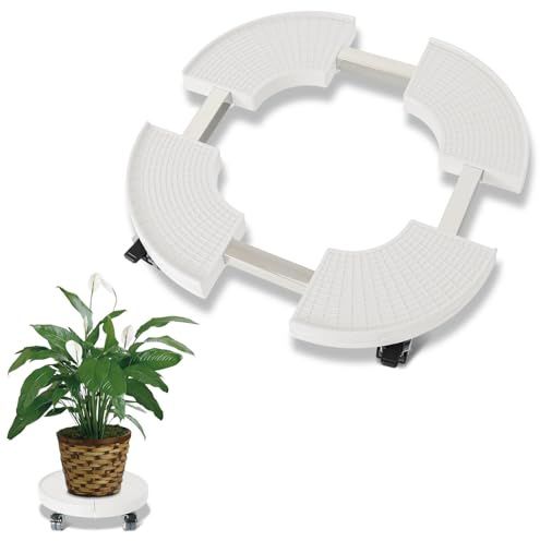 Peviasot Rotella per piante, vascolari, rullo per fiori, rotondo con ruote girevoli a 360°, portata 200 kg, con ruote per interni ed esterni, colore: bianco