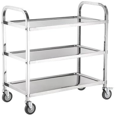 BSKJMMP 3-Tier Stainless Steel Prep Table with Wheels Metal Utility Kitchen Cart Work Beauty Salon Trolley Mobile Equipment Layer Lab 360°Rotation Rolling Max Load 110lbs