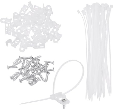 sourcing map 50pcs 19mm Cable Tie Saddle Type Mounts Base with 150mm Cable Zip Ties and M3 Tapping Screws, Wire Organizer Holder Clamps Set, White
