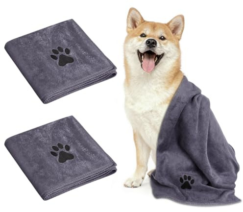Adiwo Set med 2 stora handdukar i mjuk och superabsorberande mikrofiber för hund, snabbtorkning av husdjur, maskintvätt, handtvätt och handtorkning