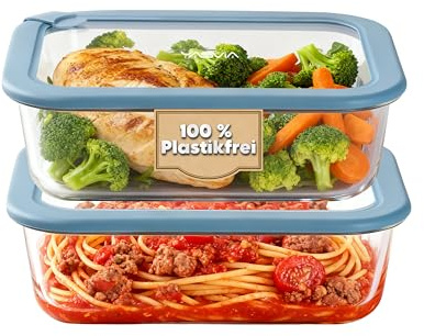 Yasvia Frischhaltedosen Set (2x1520ml) Plastikfrei, Borosilikatglas Vorratsdosen, Silikondeckel, Luftdicht, Auslaufsicher, Mikrowelle, Backofen, Gefrier, Spülmaschinenfest, BPA-frei, Meal Prep Glas