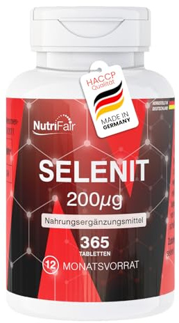 Selenite 200μg - 365 compresse da 200μg di selenio ciascuna - Dosaggio elevato - 100% vegano - Produzione tedesca e test di laboratorio - NutriFair | Premium & Fair