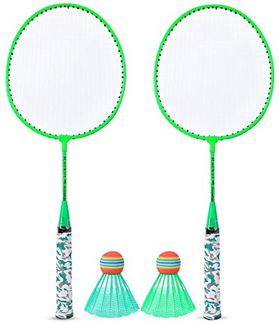 MechKit Ensemble de Raquette de Badminton pour Enfants avec 2 balles en Nylon de qualité supérieure en Alliage de Fer, Jouet de Jeu de Sport de Plein air pour Enfants garçons (Vert Fluo)
