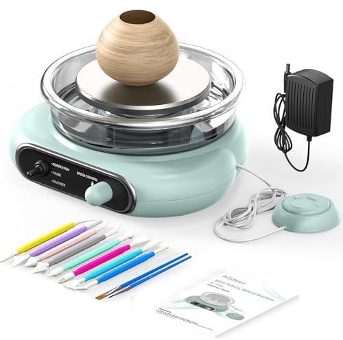 Mini Tornio per Ceramica – Tornio Elettrico per Argilla con Pedale, velocità Regolabile, Piatto Smontabile, Kit Completo di Ceramica Fai-da-Te con Attrezzi per Principianti, Scuola e Casa Green