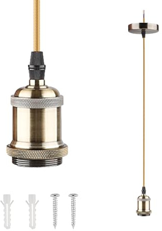 JZ CTG Pendant Lights, Antique Bronze Pendant Light Fitting with E27 Lamp Holder and 1.1M Braided Flex Cable, Elegant Light Pendant Fitting for Home Decor