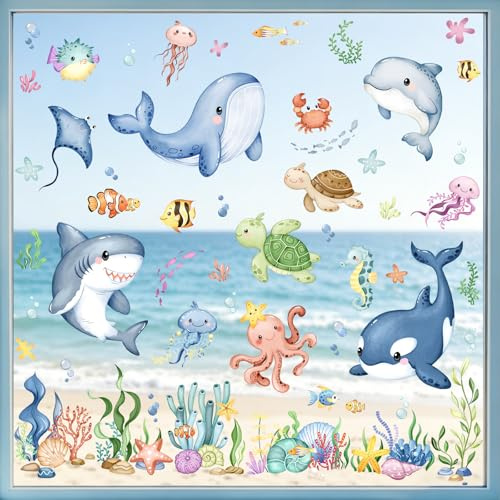Tanlaby Fensterbilder Unter dem Meer Wal Schildkröten Fischen Fenstersticker