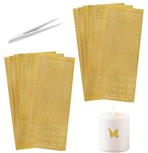 14 Stück Wachsbuchstaben für Kerzen Gold – Sticker zum Aufkleben | und Verzieren von Kerzen – Enthält Buchstaben, Zahlen und Symbole – Perfekt für Taufe, Hochzeit und Geburtstagskerzen