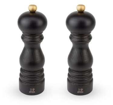 PEUGEOT - Duo Paris - Pepper Mill + Salt Mill 18 cm - Classic Adjustment - PEFC-Labelled Revalorised Wood - Made in France - Chocolate Colour