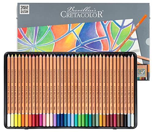 CRETACOLOR Pastel Pencils, pastelli ad alta resistenza alla luce, 36 colori, senza grassi, tampone morbido, verniciabile con acqua, pigmentazione completa