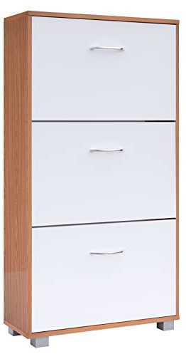 CASARIA® Zapatero 3 Puertas, Estrecho, para 18 Pares, Mueble Organizador de Zapatos, Armario Compacto, Entrada Recibidor Pasillo Salón, Estantería de Madera, Antivuelco, 115x60x25cm