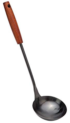 Stainless Steel Wok Utensil - 14.2 Inch Rust Proof Soup Ladle With Ergonomic Wooden Handle - Serving Spoon For Cooking, Gravy, Sauces, and More