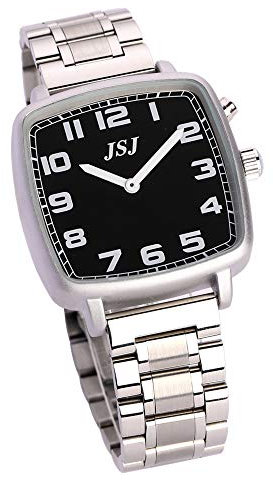 VISIONU Square English Talking Watch with Alarm,Talking Date and Time,Black Dial,Folding Clasp TESW-1709U