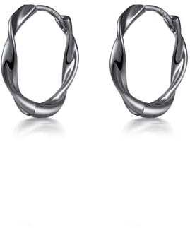 Immobird Orecchini Cerchio in Argento Sterling 925 con Nero Piccoli Intrecciare Cerchio Unisex Orecchini per Adatti a Donna e Uomo