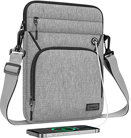 MoKo 9-11 Pollici Tablet Sleeve Bag, Si Adatta 11 Pollici iPad Air M3, iPad A16 2025, PRO 11 M4, iPad 10/9/8/7th, Tab S8/S9 11, Borsa Multifunzionale con Spalla e Porta Cuffie, Grigio Chiaro