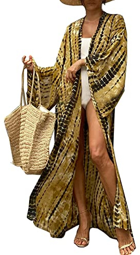 YOUKD Robe Longue Cardigan bohème pour Femme Grande Taille Kimono Beach Maillot de Bain Cover Up Robes
