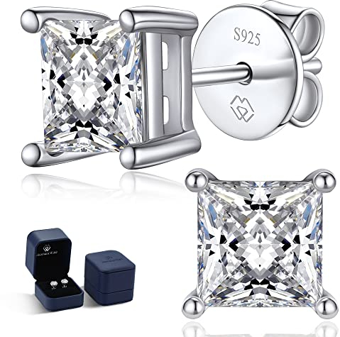 MomentWish Moissanite Ohrringe Silber, 2 Karat/5,5 Moissanite Ohrringe Glänzend Ohrstecker für Damen Männer-Quadratisch