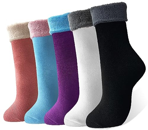 MOSOTECH Calzini Donna, 5 paia Calze Termiche Donna in Spugna, Calzini imbottiti per per Quotidianamente Trekking, EU 35-42