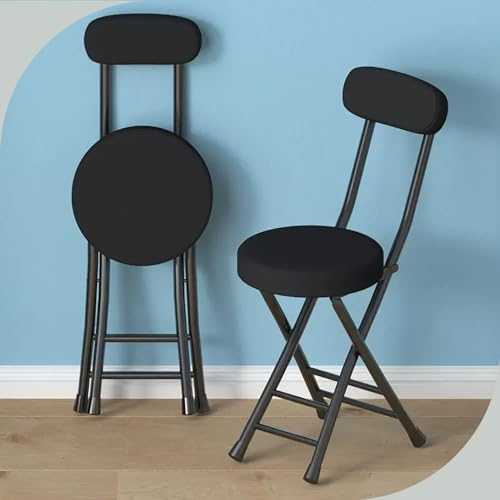 KGAILL Klappstuhl Tragbarer Klapphocker aus PU-Leder, 150 Kg Tragkraft, Gepolsterter Stuhl für Esszimmer Bistro, Platzsparend (Color : Black)