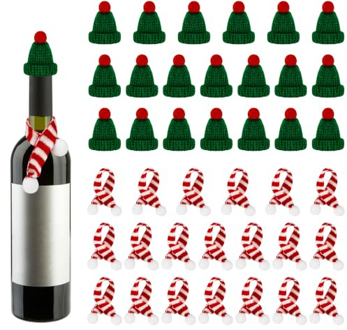 LPAMABA 40 Stück Weihnachtsmütze Schal Klein Santa Klein Strickmütze Weihnachten Mütze Weihnachten Lutscherhut für Mini Weihnachtsdeko Abdeckung