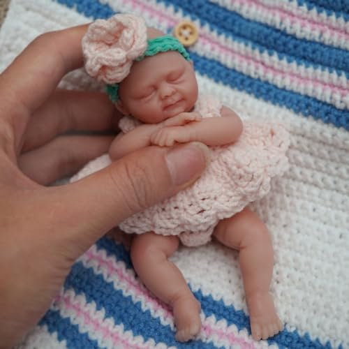 MYREBABY 4.5 Inch Mini Reborn Baby Girl Anne, Silicone Baby Doll, Mini Realistic Newborn Doll, Stress Relief