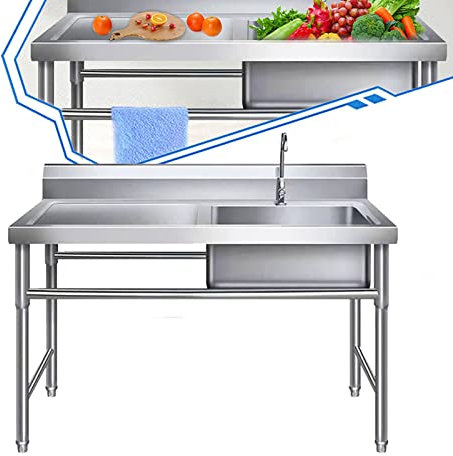 Stainless Steel Restaurant Sink with Faucet - Free Standing Utility Sink for Indoor/Outdoor Kitchen - Commercial Grade Heavy Duty Equipment