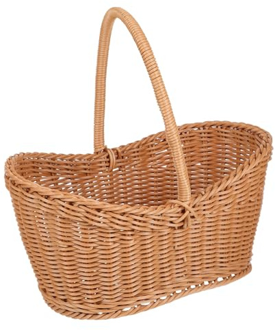 Amosfun Woven Storage Basket Handle Decorative Woven Flower Basket for Egg Collecting and Snack Storage for Outdoor and Home Use