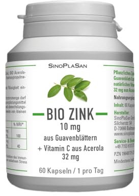 BIO Zink 10 mg aus Guavenblatt-Extrakt + natürliches Vitamin C 32 mg aus Acerola-Extrakt Nahrungsergänzungsmittel