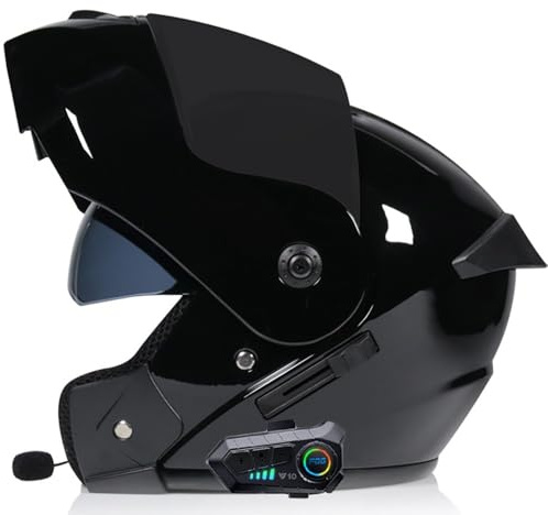 WZGGTEAM Motorbike Flip up Bluetooth Helmet, Modular Motorcycle Helmet with Anti-Fog Double Visor, DOT/ECE Approved Racing Crash Helmets for Adult Automatic Answering, Motocross Helmets